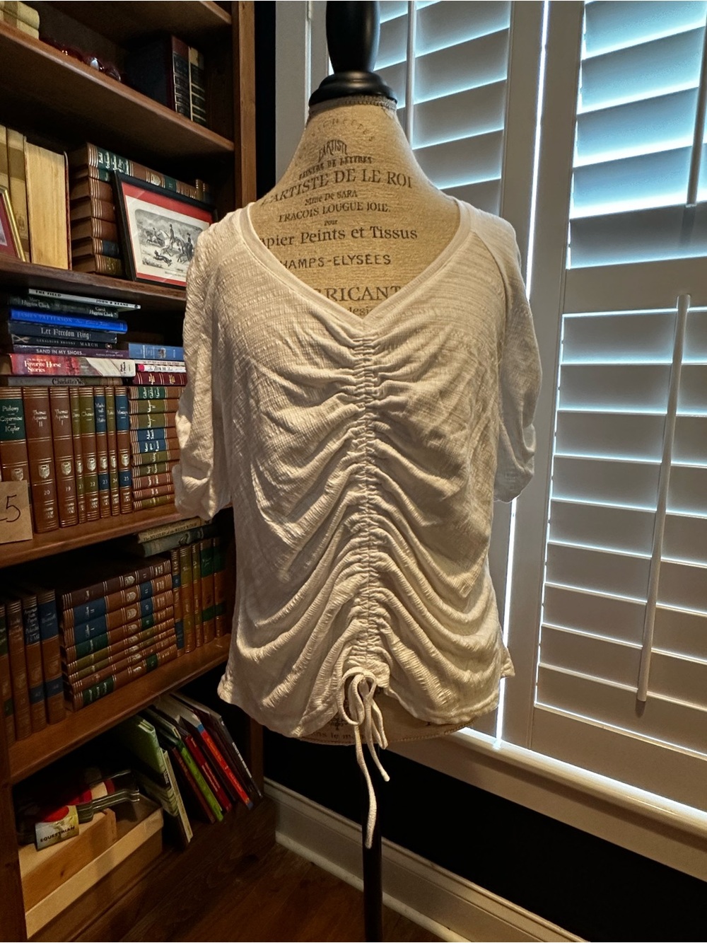 Jane and Delancey White Ruched V-Neck Short Sleeve Top